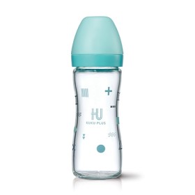 BÌNH SỮA THUỶ TINH KU-PLUS CỔ RỘNG KU5884 - MÀU XANH - 240ML