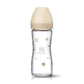 BÌNH SỮA THUỶ TINH KU-PLUS CỔ RỘNG KU5886 - MÀU CREAM - 240ML